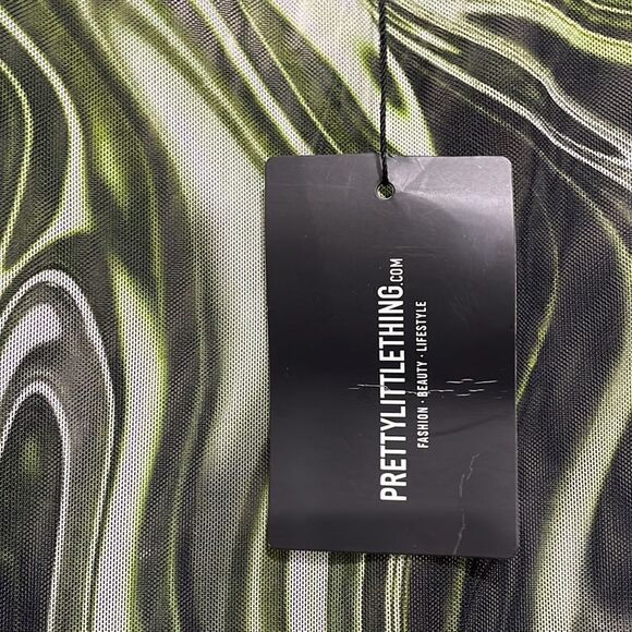 NWT Pretty Little Thing Green Swirl Mesh Dress. Size 8 M medium - Picture 4 of 9